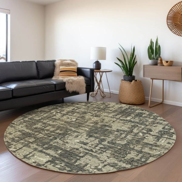 HomeRoots 8' Brown And Beige Abstract Round Rug – Washable, UV Protected, Soft, Durable, Perfect for Busy Homes! 644080