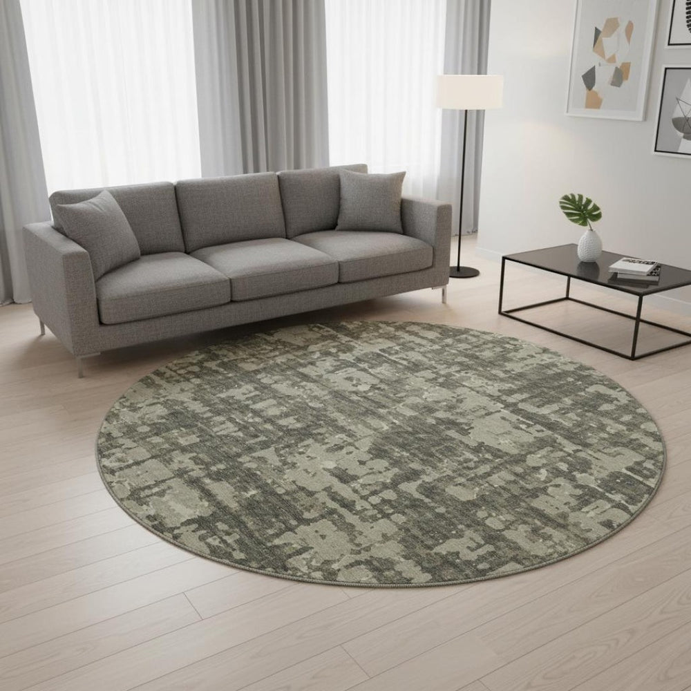 HomeRoots 8' Brown And Beige Abstract Round Rug – Washable, UV Protected, Soft, Durable, Perfect for Busy Homes! 644080