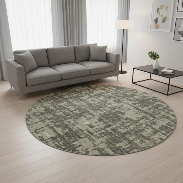 HomeRoots 8' Brown And Beige Abstract Round Rug – Washable, UV Protected, Soft, Durable, Perfect for Busy Homes! 644080
