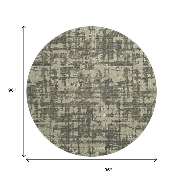 HomeRoots 8' Brown And Beige Abstract Round Rug – Washable, UV Protected, Soft, Durable, Perfect for Busy Homes! 644080