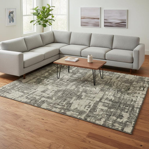 HomeRoots 10' X 14' Brown And Beige Abstract Area Rug - Stylish, Washable, UV-Protected for Busy Homes 644083