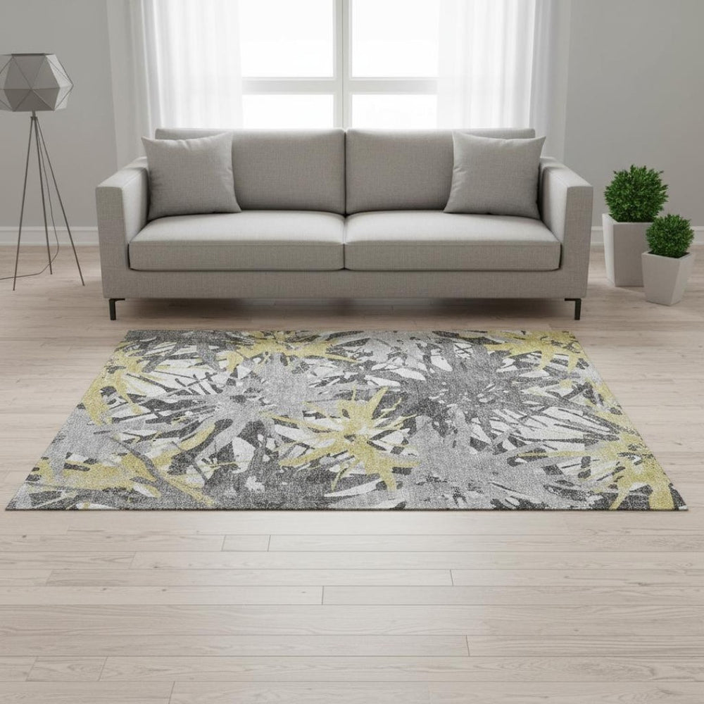 HomeRoots 5' X 8' Modern Gold Gray Charcoal Abstract Washable Area Rug - Durable, Stylish, and Easy Care 644091