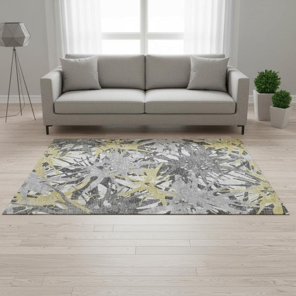 HomeRoots 5' X 8' Modern Gold Gray Charcoal Abstract Washable Area Rug - Durable, Stylish, and Easy Care 644091