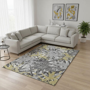 HomeRoots 8' X 10' Gold Gray Charcoal Abstract Area Rug - Stylish Washable, UV Protected, Pet-Friendly Design! 644093