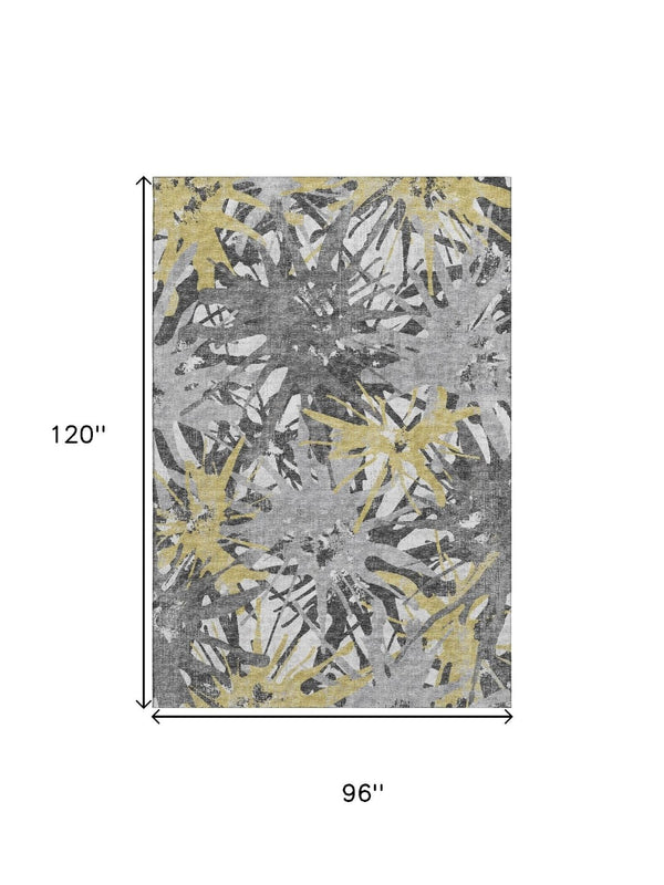 HomeRoots 8' X 10' Gold Gray Charcoal Abstract Area Rug - Stylish Washable, UV Protected, Pet-Friendly Design! 644093