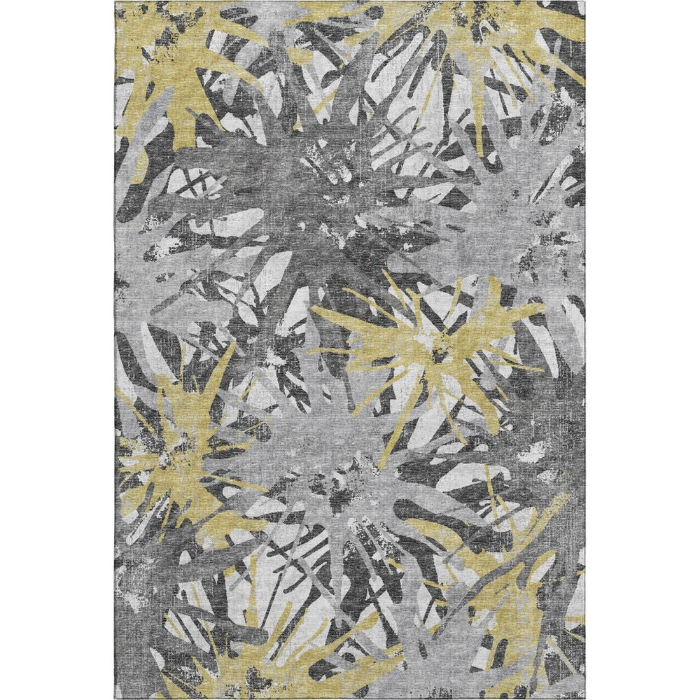 HomeRoots 9' Modern Gold, Gray & Charcoal Abstract Washable Area Rug – Durable, UV Protected & Easy Care! 644094