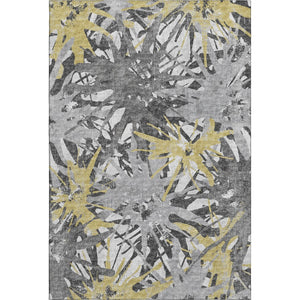 HomeRoots 9' Modern Gold, Gray & Charcoal Abstract Washable Area Rug – Durable, UV Protected & Easy Care! 644094