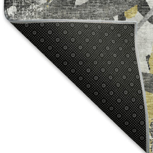 HomeRoots 9' Modern Gold, Gray & Charcoal Abstract Washable Area Rug – Durable, UV Protected & Easy Care! 644094
