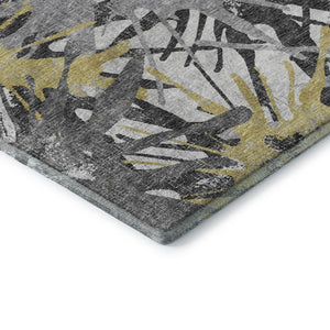HomeRoots 9' Modern Gold, Gray & Charcoal Abstract Washable Area Rug – Durable, UV Protected & Easy Care! 644094
