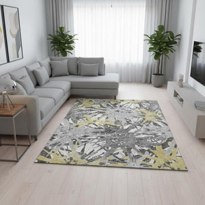 HomeRoots 9' Modern Gold, Gray & Charcoal Abstract Washable Area Rug – Durable, UV Protected & Easy Care! 644094