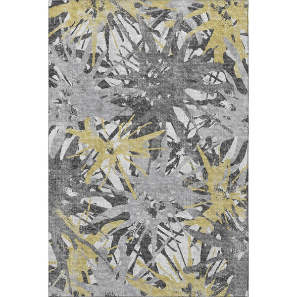 HomeRoots 10' X 14' Modern Abstract Area Rug in Gold, Gray & Charcoal - Washable, Stain-Resistant, UV Protected 644095