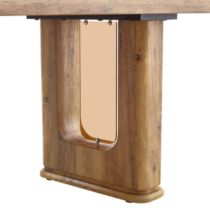 English Elm 64.5 Inch Stylish Wood-Textured Dining Table 64.5x35.4 MDF Top with Brown Glass Inlay, Modern Durable Design W1151S03541