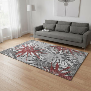 HomeRoots 5' X 8' Modern Abstract Washable Area Rug in Red, Charcoal & Gray - UV Protected, Stain Resistant 644097