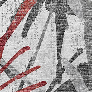 HomeRoots 5' X 8' Modern Abstract Washable Area Rug in Red, Charcoal & Gray - UV Protected, Stain Resistant 644097