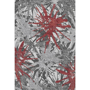 HomeRoots 5' X 8' Modern Abstract Washable Area Rug in Red, Charcoal & Gray - UV Protected, Stain Resistant 644097