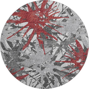 HomeRoots 8' Red Charcoal and Gray Abstract Round Rug - Durable, Stain-Resistant, UV Protected for Home Use 644098