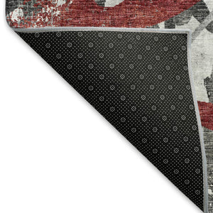 HomeRoots 8' Red Charcoal and Gray Abstract Round Rug - Durable, Stain-Resistant, UV Protected for Home Use 644098