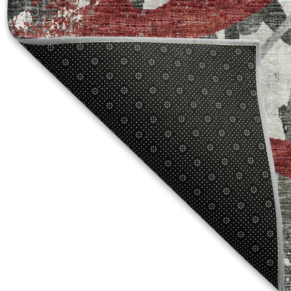 HomeRoots 8' Red Charcoal and Gray Abstract Round Rug - Durable, Stain-Resistant, UV Protected for Home Use 644098