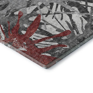 HomeRoots 8' Red Charcoal and Gray Abstract Round Rug - Durable, Stain-Resistant, UV Protected for Home Use 644098