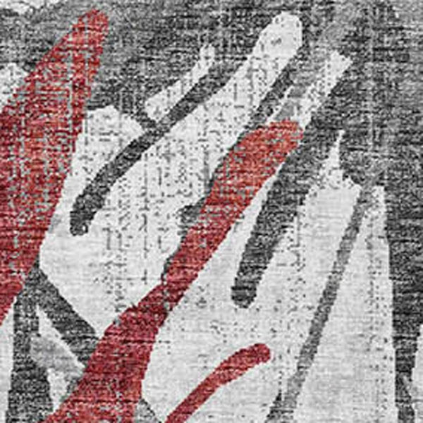 HomeRoots 8' X 10' Modern Red, Charcoal & Gray Abstract Washable Area Rug with UV Protection for Durability 644099