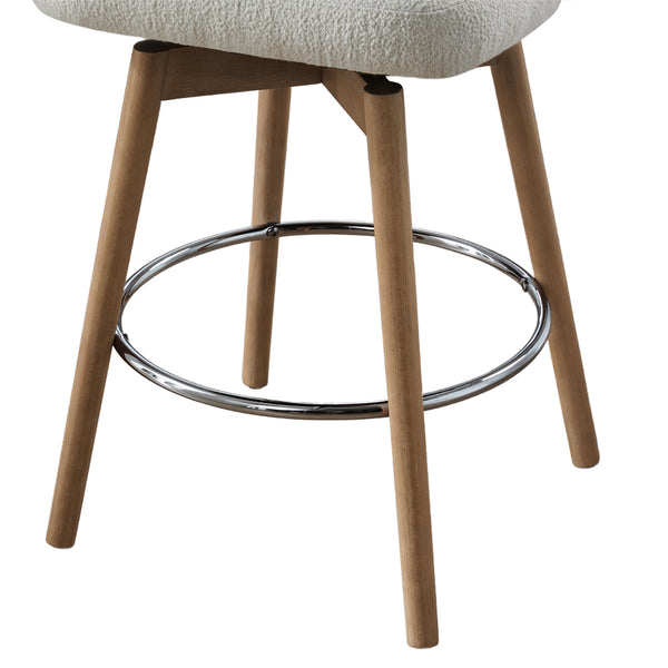 English Elm Jennifer Taylor Home - Tomlin Bentwood Swivel Counter Stools Set of 2 Off-White Bouclé — 360° Swivel, Padded Seats, Chrome Footrest, Solid Wood Legs B2719P328583