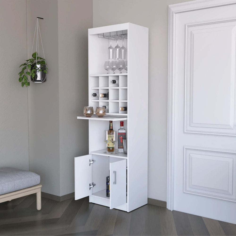 English Elm White Bar Cabinet With Ample Wine Storage And Chic Design For Space-Saving Home Entertaining Solutions B062P193654-GIGA
