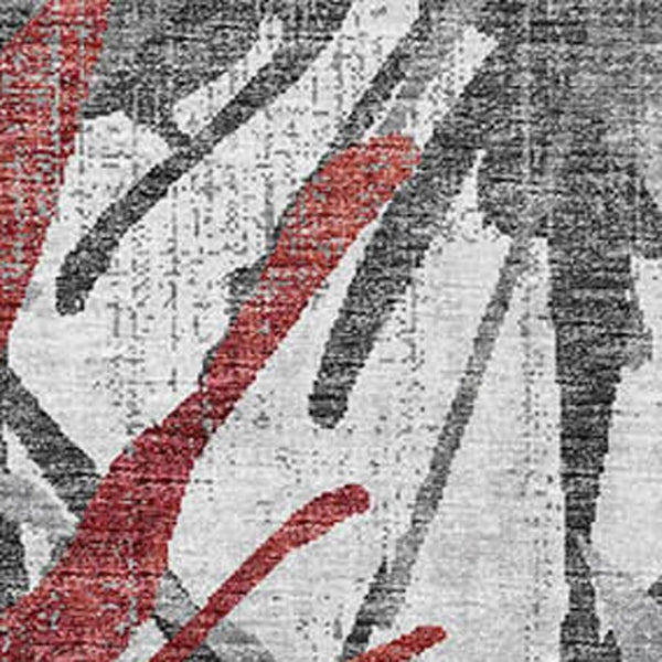 HomeRoots 9' X 12' Modern Abstract Red, Charcoal & Gray Area Rug - Washable, UV-Protected & Pet-Friendly Design 644100