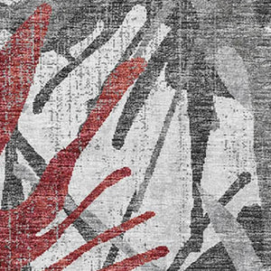 HomeRoots 10' X 14' Red Charcoal & Gray Abstract Area Rug - Washable, UV Protected, Perfect for High-Traffic Areas 644101