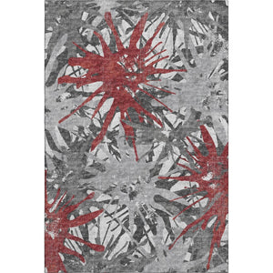 HomeRoots 10' X 14' Red Charcoal & Gray Abstract Area Rug - Washable, UV Protected, Perfect for High-Traffic Areas 644101