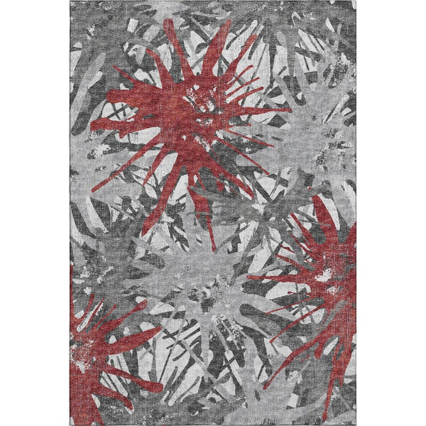 HomeRoots 10' X 14' Red Charcoal & Gray Abstract Area Rug - Washable, UV Protected, Perfect for High-Traffic Areas 644101