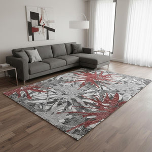 HomeRoots 10' X 14' Red Charcoal & Gray Abstract Area Rug - Washable, UV Protected, Perfect for High-Traffic Areas 644101