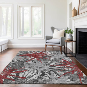HomeRoots 10' X 14' Red Charcoal & Gray Abstract Area Rug - Washable, UV Protected, Perfect for High-Traffic Areas 644101