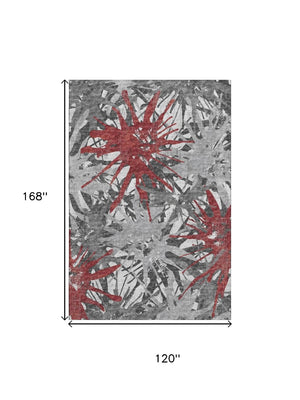 HomeRoots 10' X 14' Red Charcoal & Gray Abstract Area Rug - Washable, UV Protected, Perfect for High-Traffic Areas 644101