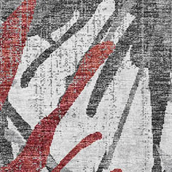 HomeRoots 10' X 14' Red Charcoal & Gray Abstract Area Rug - Washable, UV Protected, Perfect for High-Traffic Areas 644101