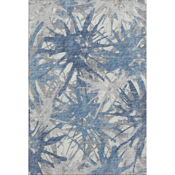 HomeRoots 5' X 8' Modern Blue Ivory Gray Abstract Area Rug - Washable, UV Protected & Stain Resistant Design 644103