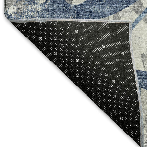 HomeRoots 5' X 8' Modern Blue Ivory Gray Abstract Area Rug - Washable, UV Protected & Stain Resistant Design 644103