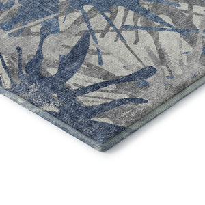 HomeRoots 5' X 8' Modern Blue Ivory Gray Abstract Area Rug - Washable, UV Protected & Stain Resistant Design 644103