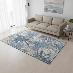 HomeRoots 5' X 8' Modern Blue Ivory Gray Abstract Area Rug - Washable, UV Protected & Stain Resistant Design 644103