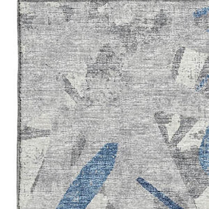 HomeRoots 5' X 8' Modern Blue Ivory Gray Abstract Area Rug - Washable, UV Protected & Stain Resistant Design 644103