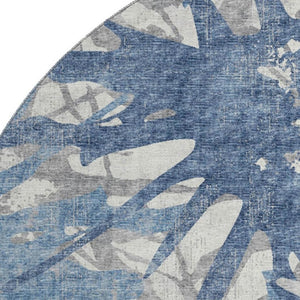 HomeRoots 8' Blue Ivory and Gray Abstract Round Rug – Washable, UV-Protected, Stylish Home Accent for Any Space 644104