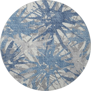 HomeRoots 8' Blue Ivory and Gray Abstract Round Rug – Washable, UV-Protected, Stylish Home Accent for Any Space 644104