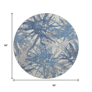 HomeRoots 8' Blue Ivory and Gray Abstract Round Rug – Washable, UV-Protected, Stylish Home Accent for Any Space 644104