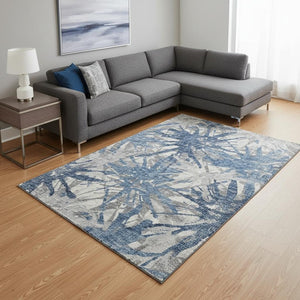 HomeRoots 8' X 10' Washable Abstract Area Rug in Blue, Ivory & Gray - UV Protected, Durable, Kid & Pet Friendly 644105