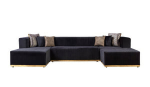 HomeRoots Black Velvet U-Shaped Modular Sectional Sofa with Toss Pillows - Elegant Comfort for Any Space 644108