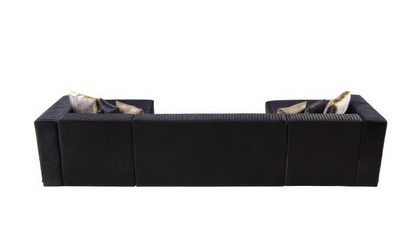 HomeRoots Black Velvet U-Shaped Modular Sectional Sofa with Toss Pillows - Elegant Comfort for Any Space 644108