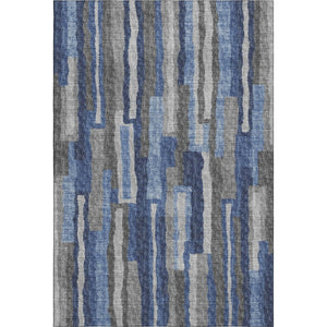HomeRoots 5' X 8' Washable Blue Ivory Gray Abstract Area Rug - Durable, Stain Resistant, UV Protected Design 644116