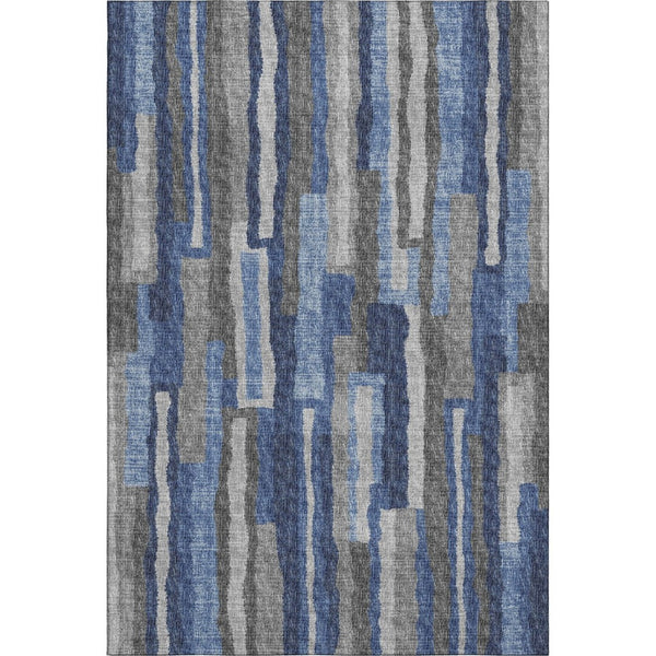 HomeRoots 5' X 8' Washable Blue Ivory Gray Abstract Area Rug - Durable, Stain Resistant, UV Protected Design 644116