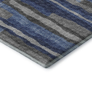 HomeRoots 5' X 8' Washable Blue Ivory Gray Abstract Area Rug - Durable, Stain Resistant, UV Protected Design 644116