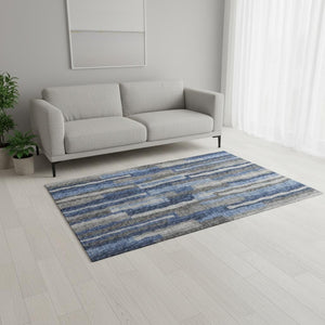 HomeRoots 5' X 8' Washable Blue Ivory Gray Abstract Area Rug - Durable, Stain Resistant, UV Protected Design 644116
