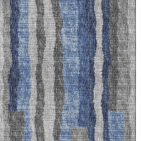 HomeRoots 5' X 8' Washable Blue Ivory Gray Abstract Area Rug - Durable, Stain Resistant, UV Protected Design 644116